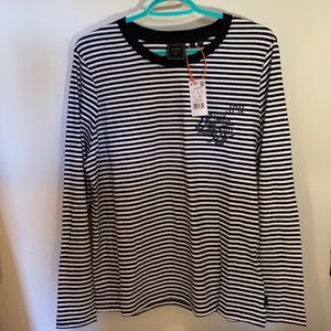 NWT Superdry Mono Stripe Black Long Sleeved Top